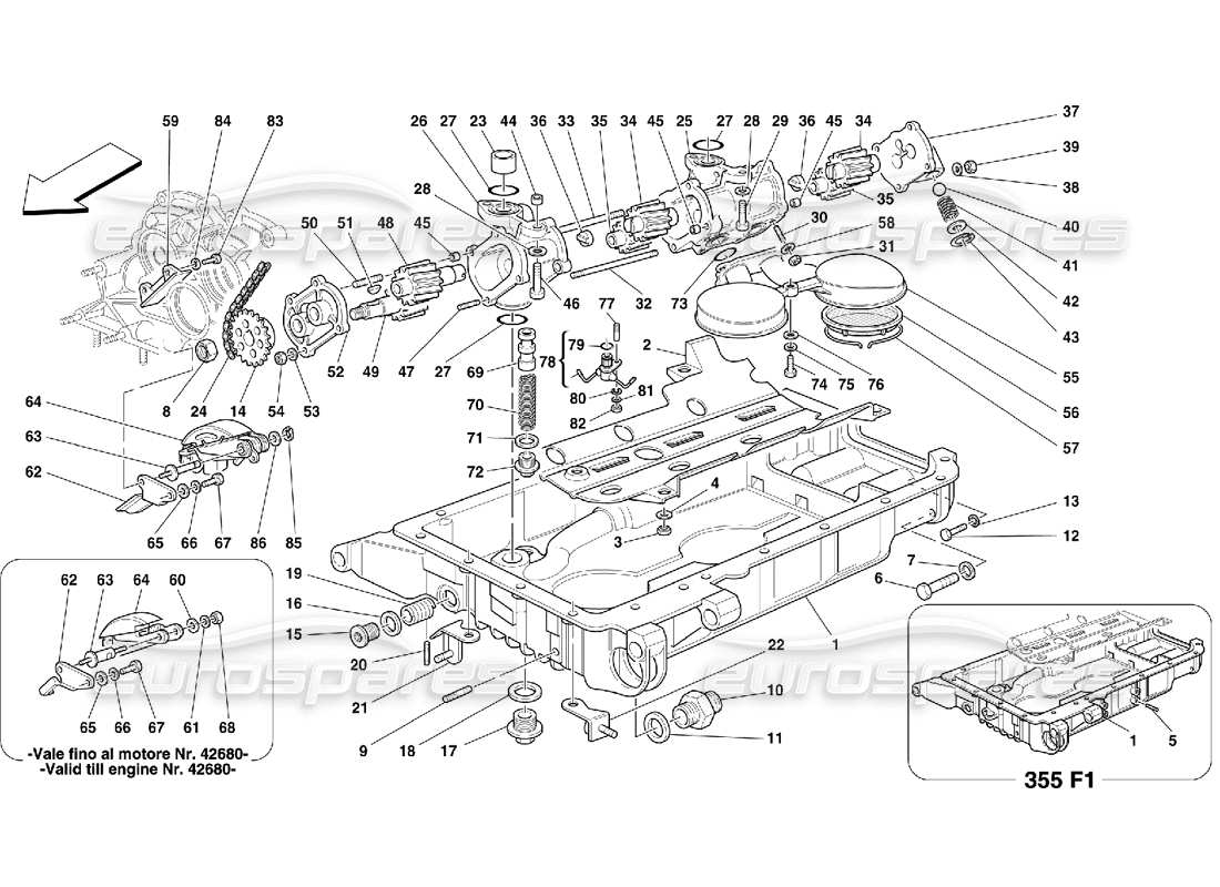 ferrari 355 (5.2 motronic) bombas y sumidero de aceite diagrama de piezas