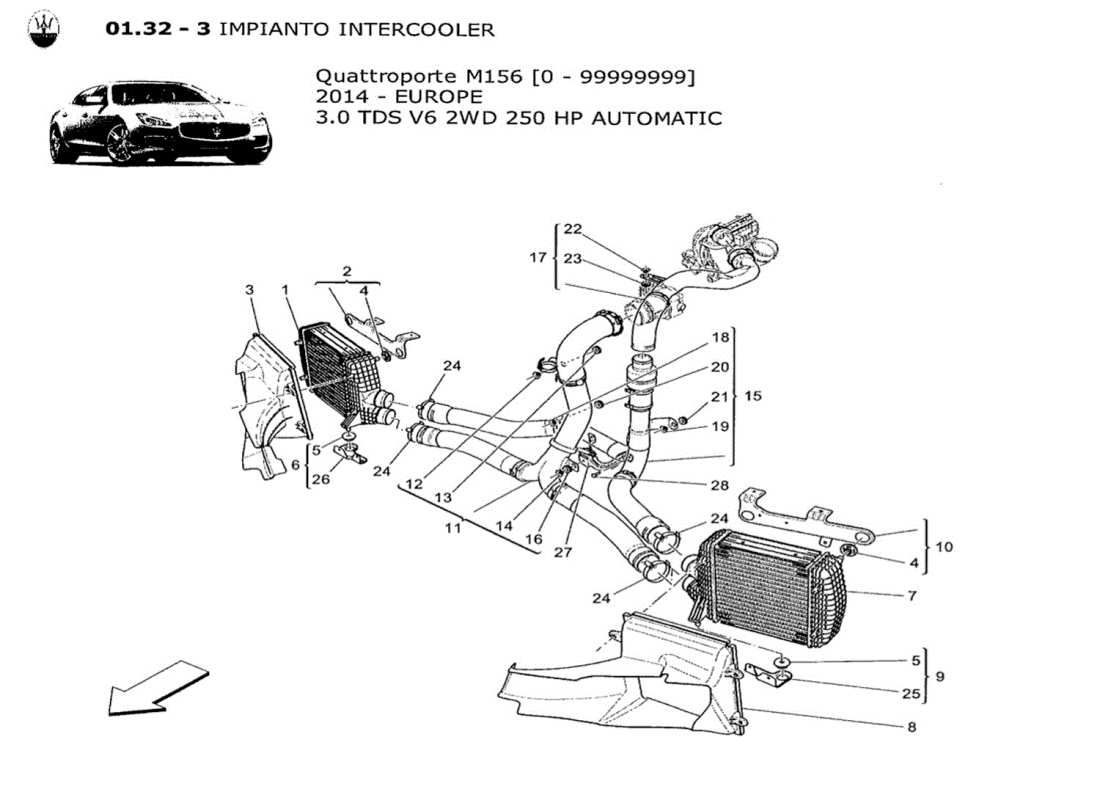 maserati qtp. v6 3.0 tds 250bhp 2014 diagrama de piezas del sistema intercooler