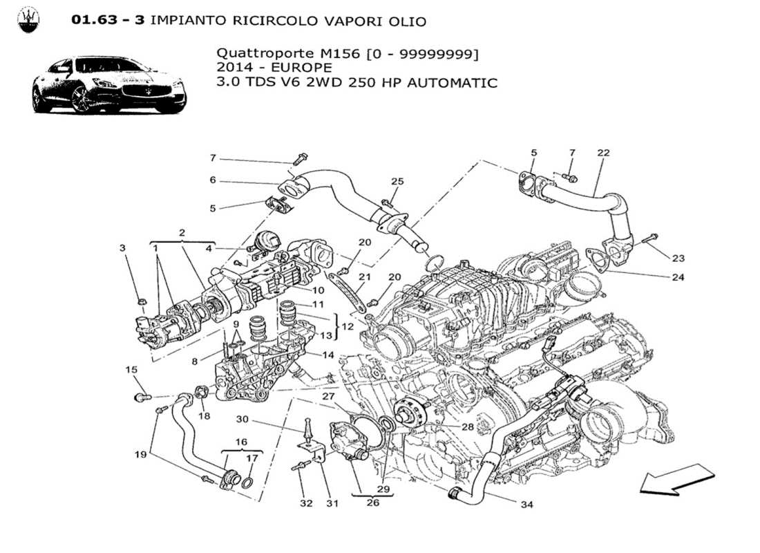 maserati qtp. v6 3.0 tds 250bhp 2014 diagrama de piezas del sistema de recirculación de vapores de aceite