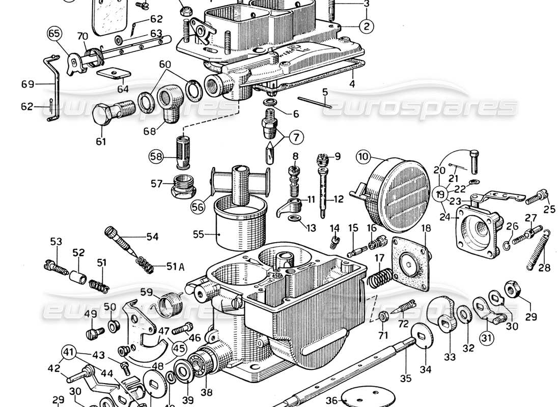 ferrari 365 gtb4 daytona (1969) diagrama de piezas del carburador weber 40 dcn-20
