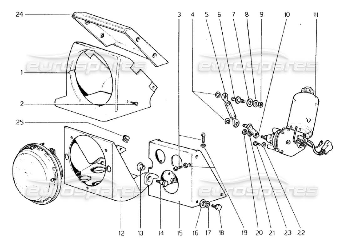 ferrari 308 gtb (1976) dispositivo de elevación de faros diagrama de piezas