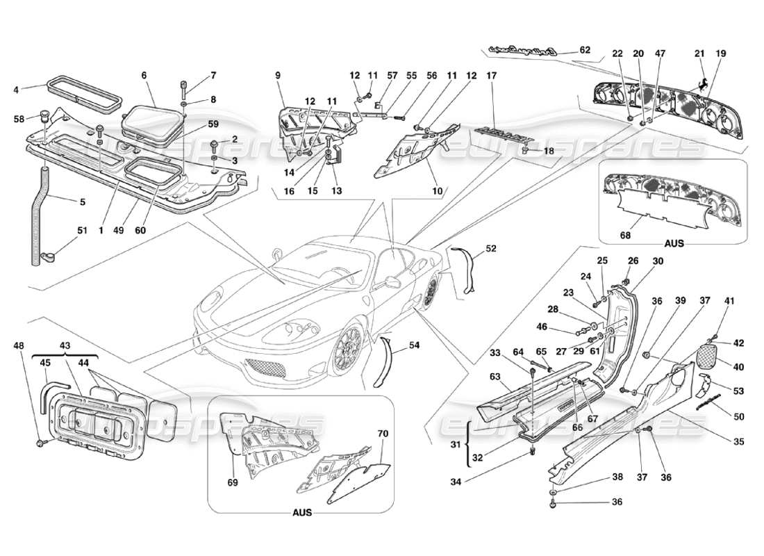 ferrari 360 challenge stradale escudos - diagrama de piezas de acabado exterior