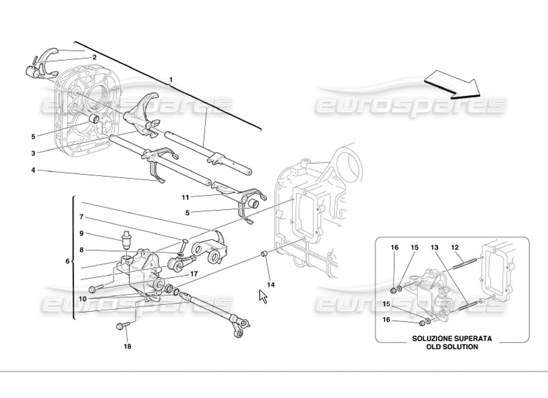 ferrari 360 modena diagrama de piezas de los controles internos de la caja de cambios