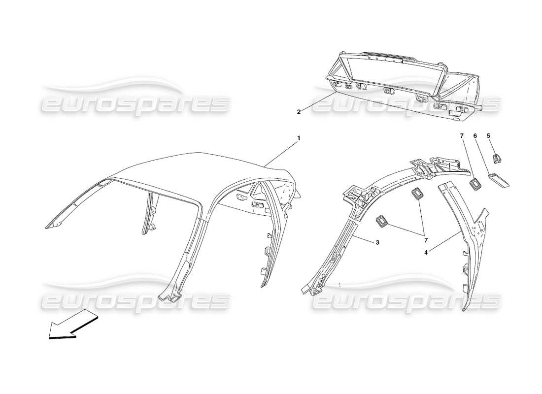 ferrari 430 challenge (2006) estructura del tejado diagrama de piezas
