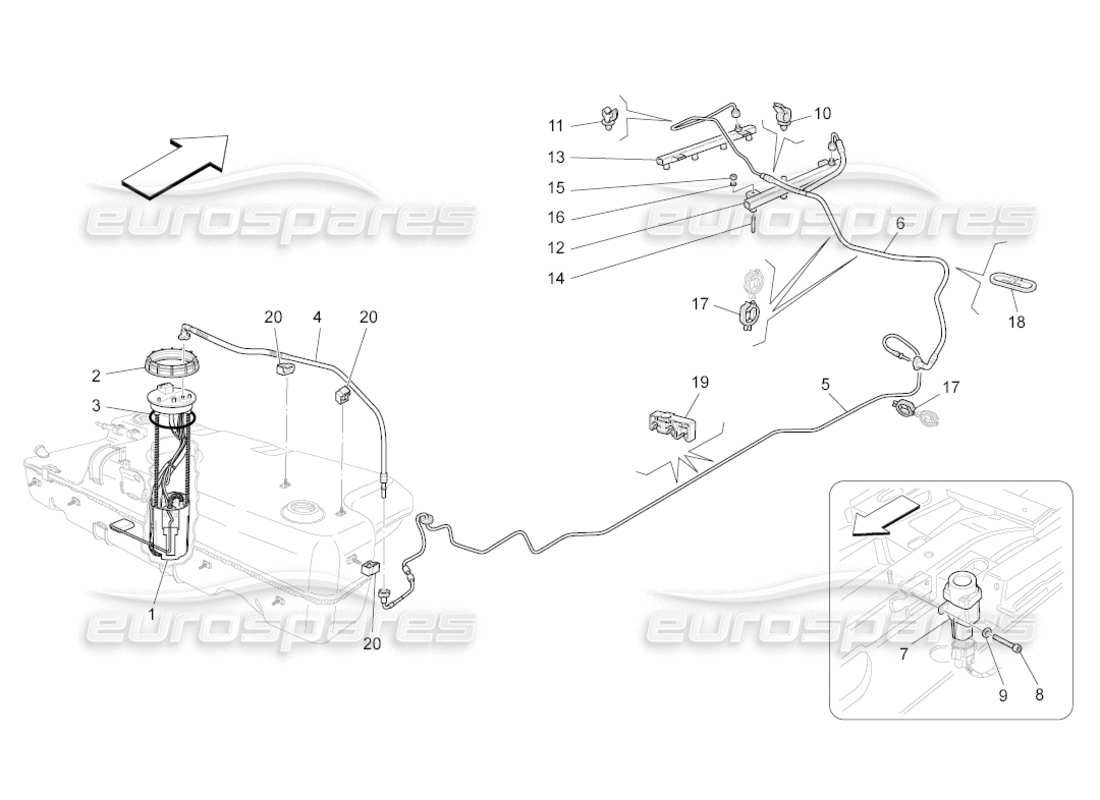 maserati grancabrio (2010) 4.7 diagrama de piezas de bombas de combustible y líneas de conexión