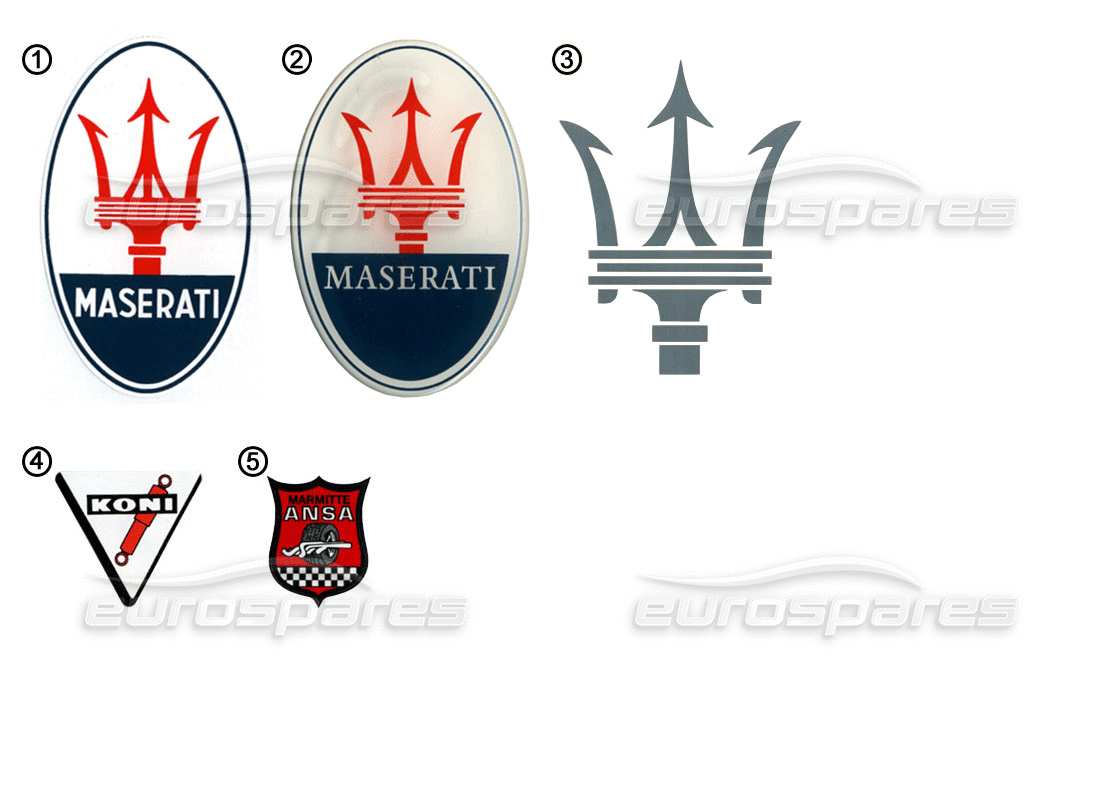 maserati miscellaneous maserati pegatinas - diagrama de piezas de pegatinas con logotipo