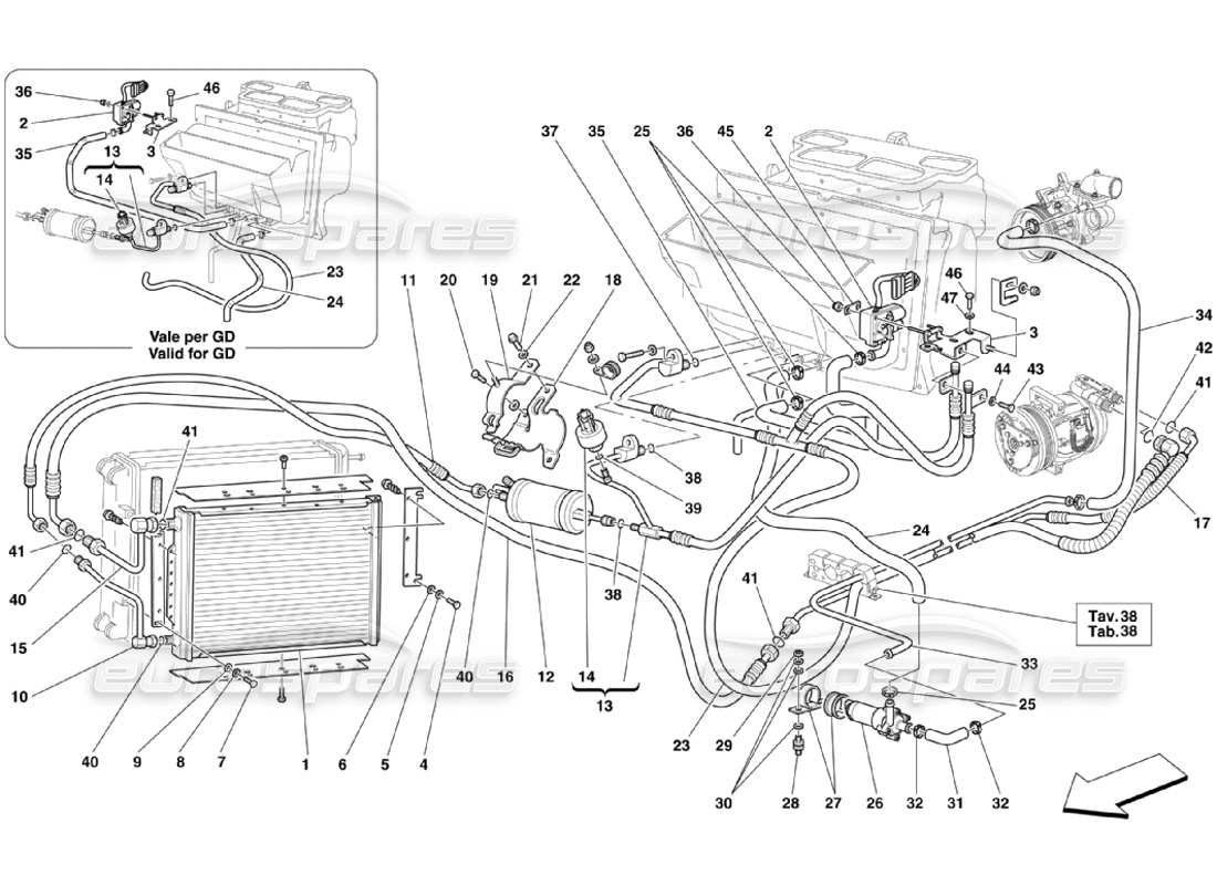 ferrari 360 challenge stradale sistema de aire acondicionado diagrama de piezas