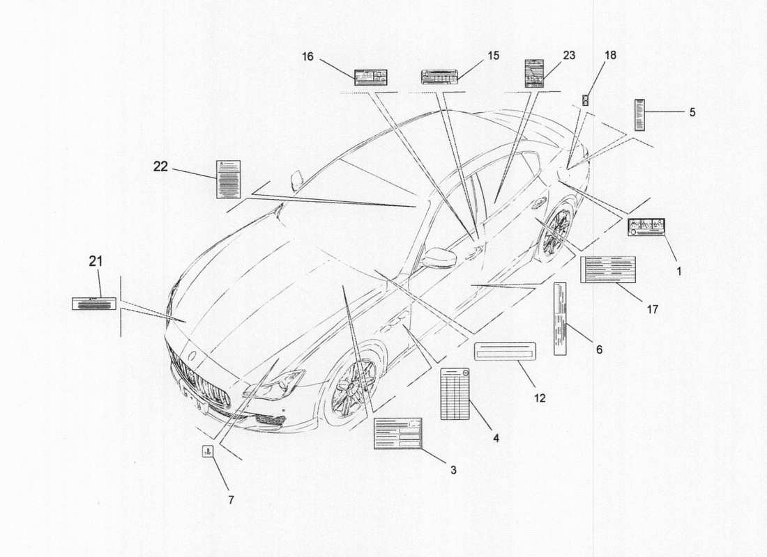 maserati qtp. v6 3.0 bt 410bhp 2wd 2017 diagrama de piezas de pegatinas y etiquetas