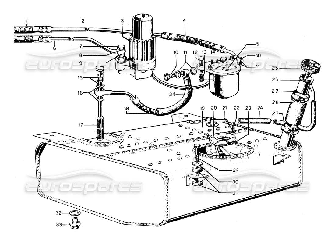 ferrari 275 gtb/gts 2 cam diagrama de piezas del tanque de combustible