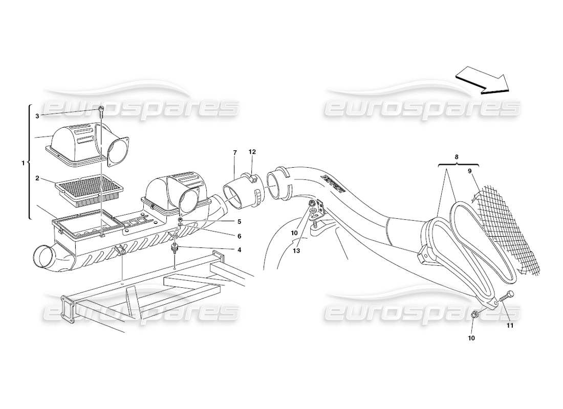 ferrari 430 challenge (2006) diagrama de piezas de entrada de aire