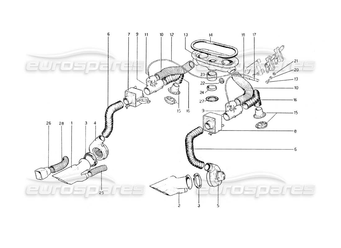 ferrari 308 gt4 dino (1979) diagrama de piezas del sistema de calefacción