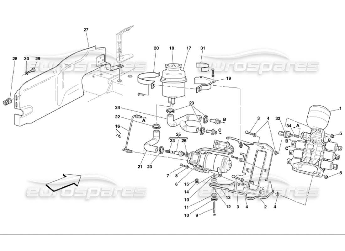 ferrari 360 modena diagrama de piezas de la unidad de potencia y el tanque