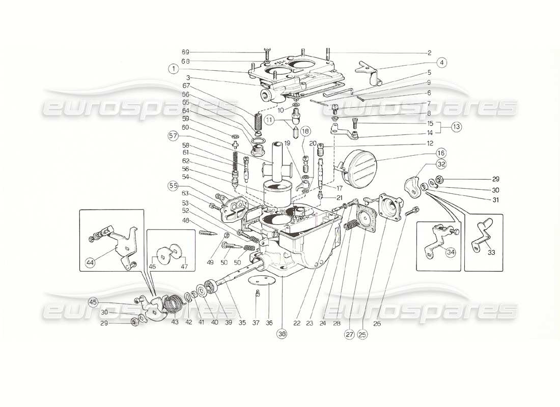 ferrari 308 gt4 dino (1976) diagrama de piezas de carbohidratos weber 40 dcnf (2 distribuidores)