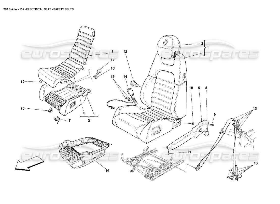ferrari 360 spider electrical seat - safety belts part diagram