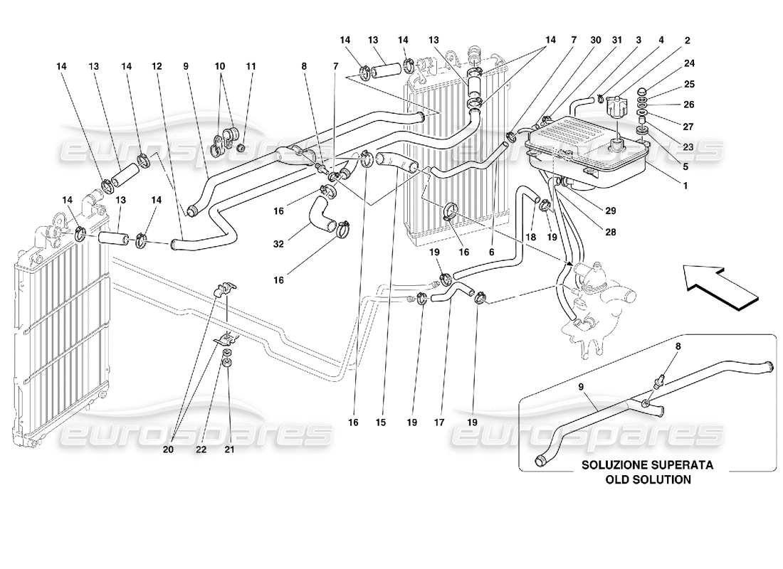 ferrari 355 (2.7 motronic) sistema de refrigeración - nourice diagrama de piezas