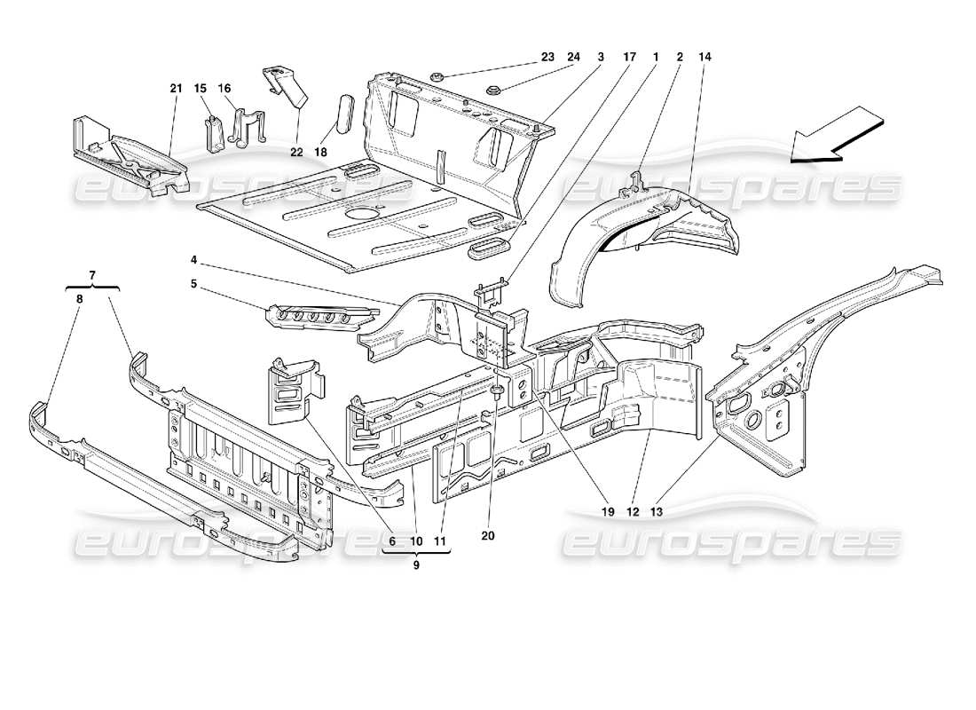 ferrari 355 (2.7 motronic) diagrama de piezas de estructuras de la parte frontal