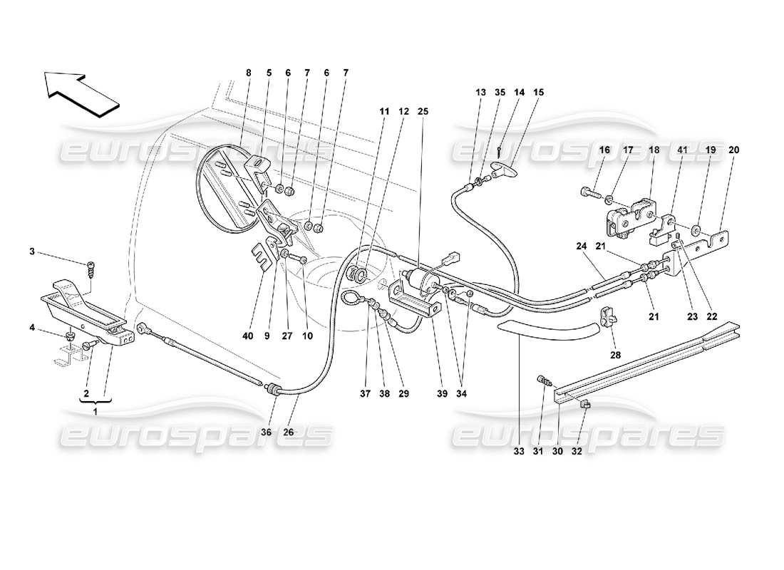 ferrari 355 (2.7 motronic) diagrama de piezas de dispositivos de apertura para capó trasero y puerta de gas