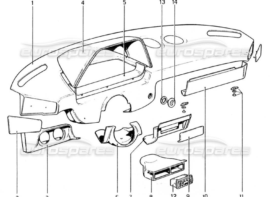 ferrari 308 gtb (1976) tablero de instrumentos diagrama de piezas