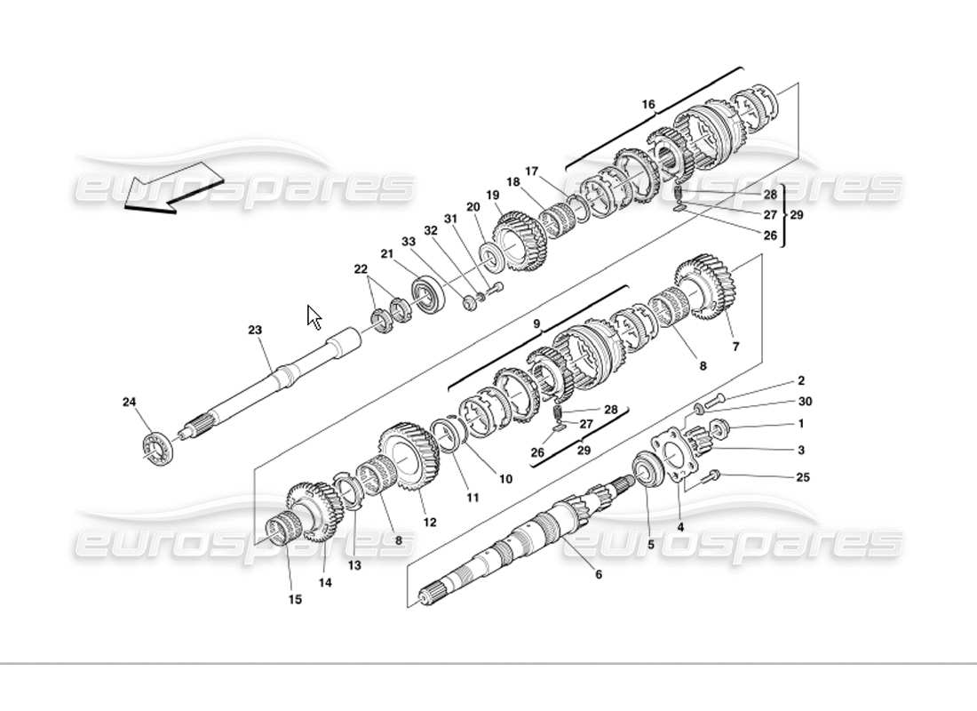 ferrari 360 modena diagrama de piezas de engranajes del eje principal