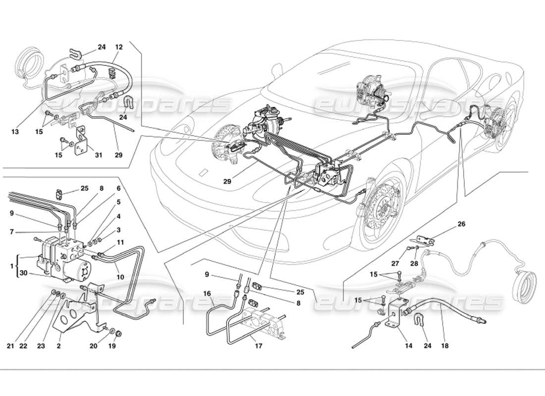 ferrari 360 modena diagrama de piezas del sistema de frenos