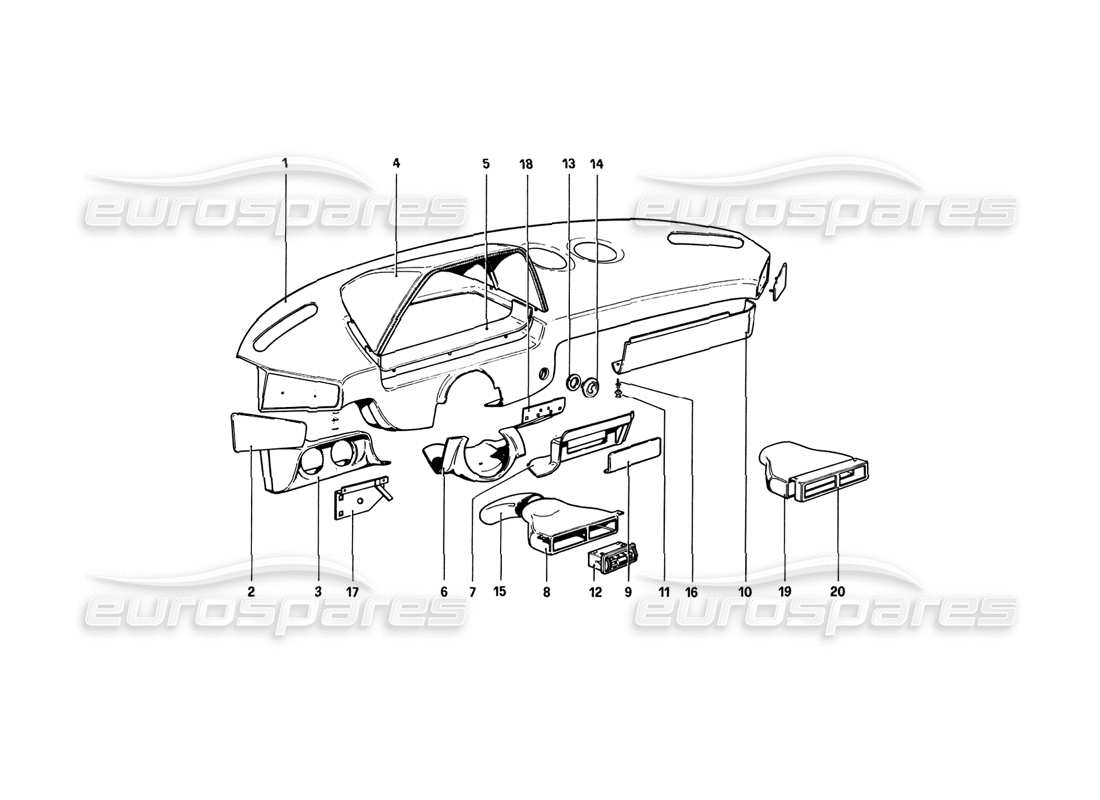 ferrari 308 gtb (1980) diagrama de piezas del panel de instrumentos
