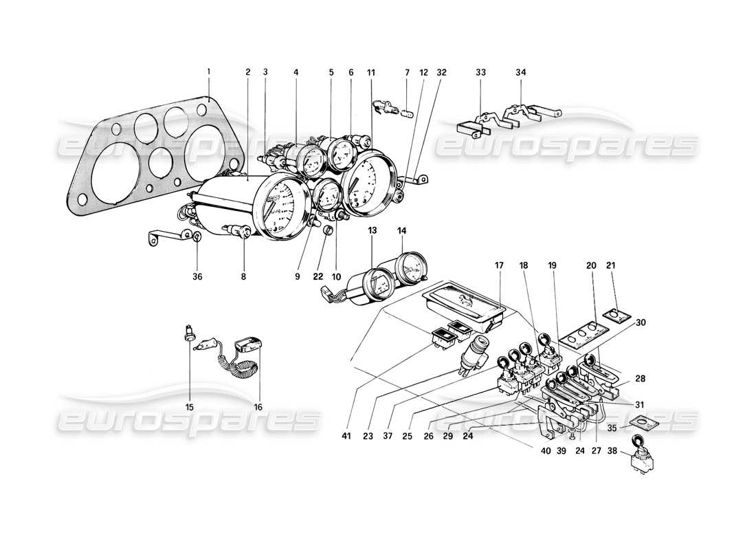 ferrari 308 (1981) gtbi/gtsi instrumentos y accesorios diagrama de piezas