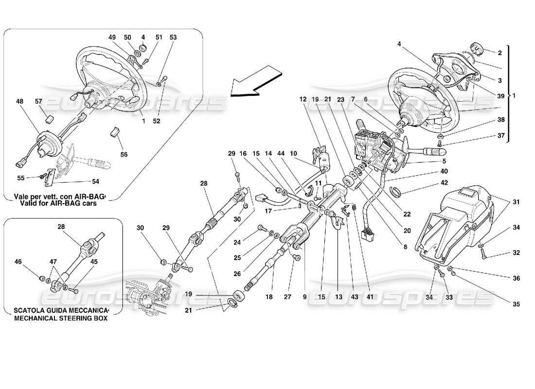 ferrari 355 (2.7 motronic) diagrama de piezas de la columna de dirección