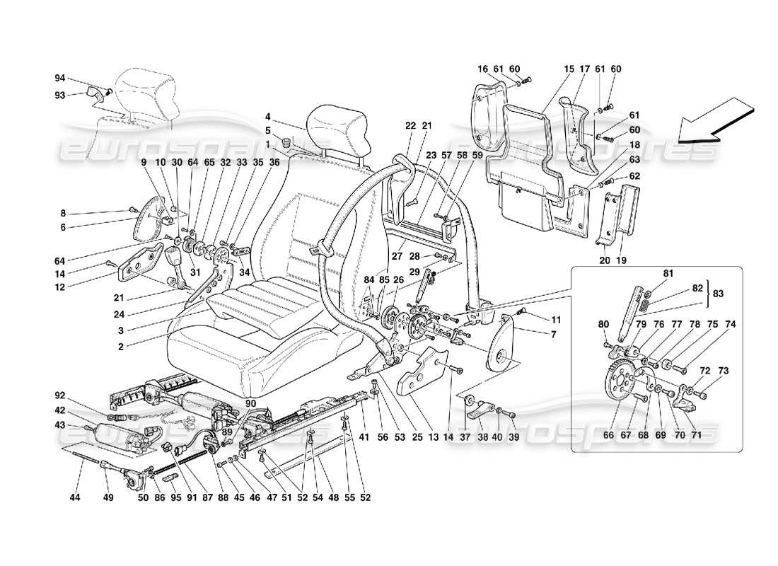 ferrari 355 (5.2 motronic) diagrama de piezas de asientos y cinturones de seguridad