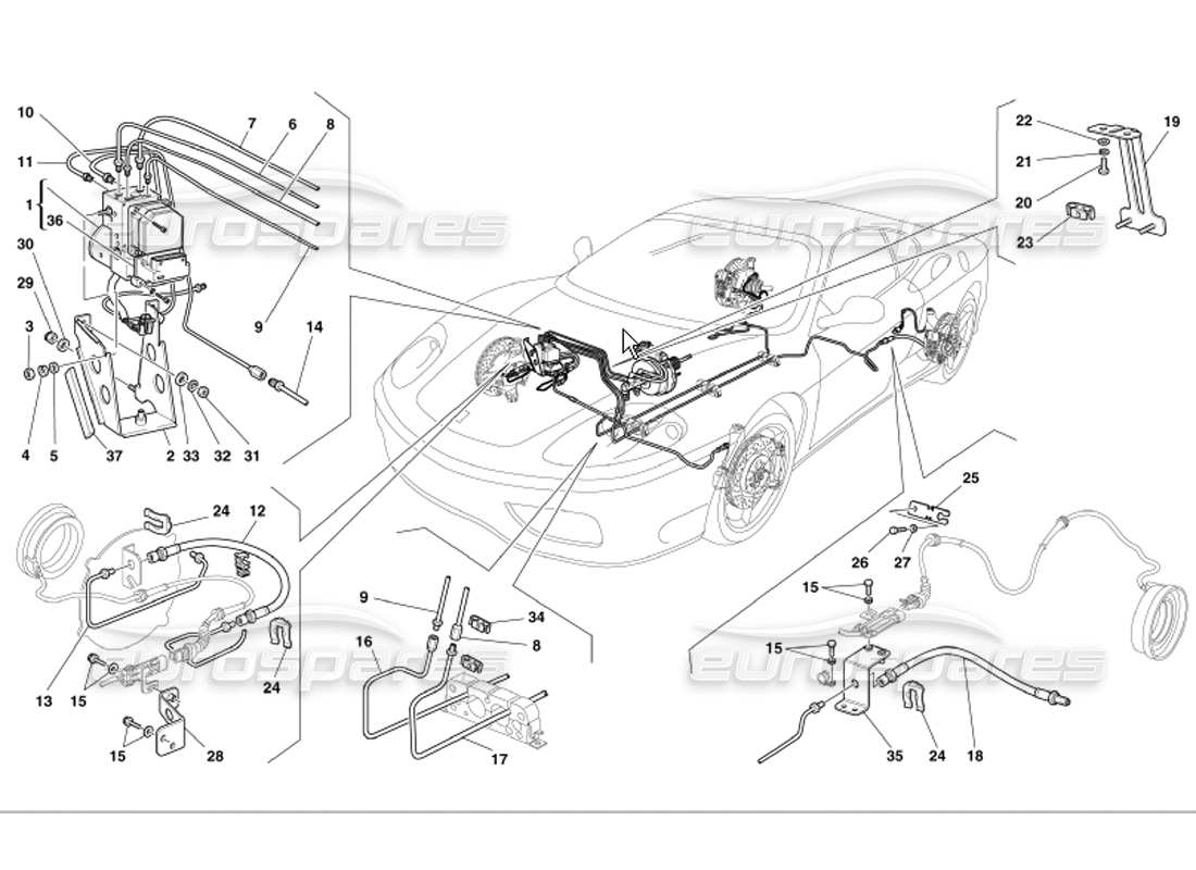 ferrari 360 modena brake system diagrama de piezas