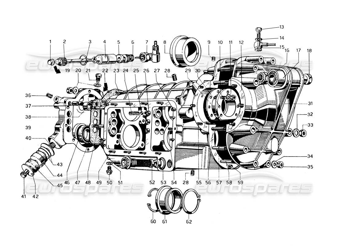 ferrari 275 gtb/gts 2 cam carcasa de la caja de cambios - diagrama de piezas del diferencial