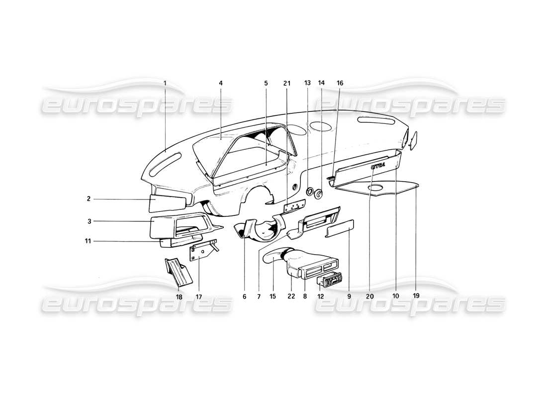 ferrari 308 (1981) gtbi/gtsi tablero de instrumentos diagrama de piezas
