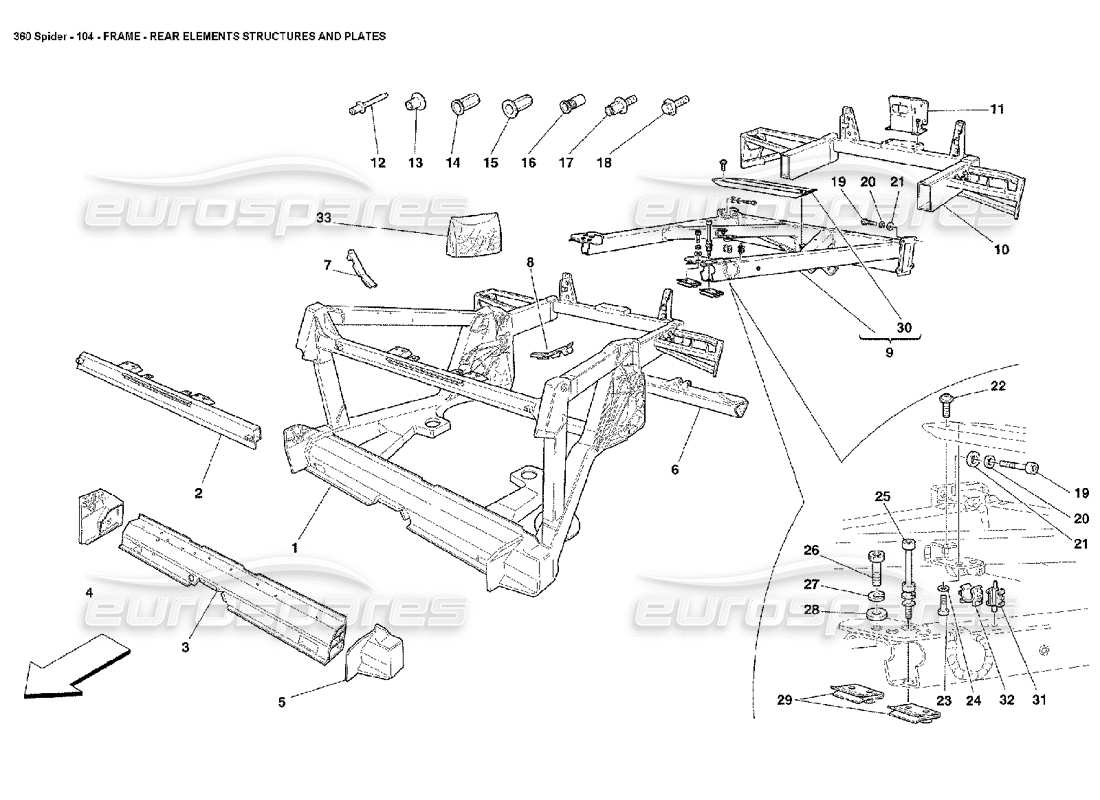 ferrari 360 spider cuadro - elementos traseros estructuras y placas diagrama de piezas