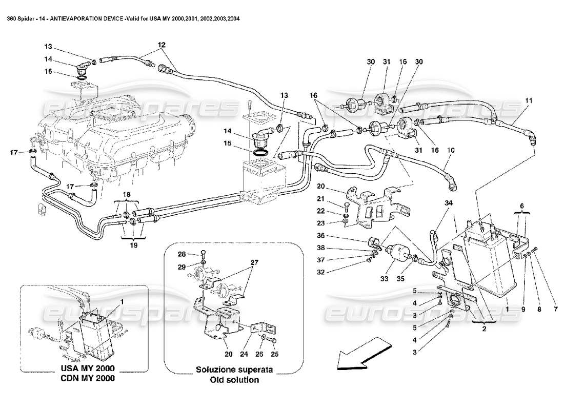 ferrari 360 spider diagrama de piezas del dispositivo antievaporación