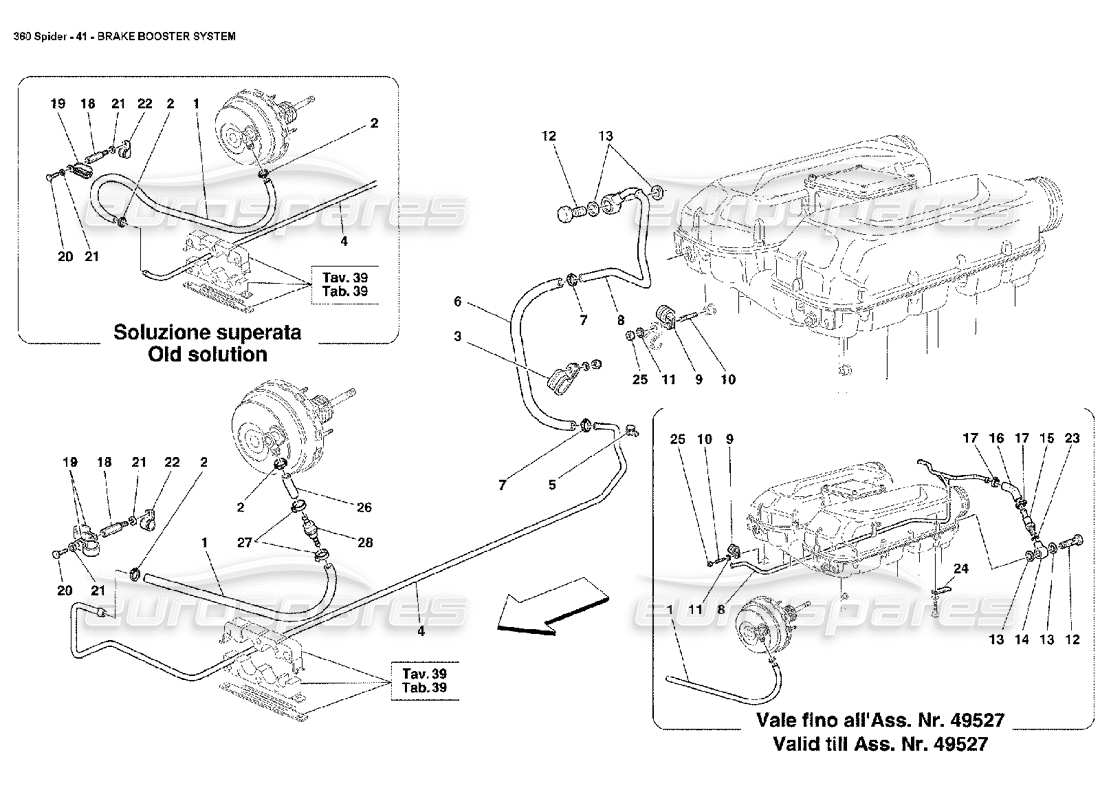 ferrari 360 spider diagrama de piezas del sistema de refuerzo de frenos