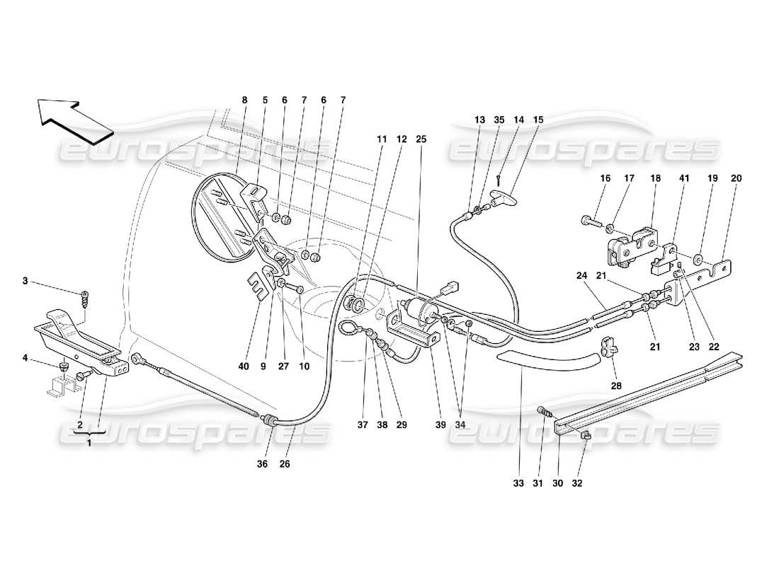 ferrari 355 (5.2 motronic) diagrama de piezas de dispositivos de apertura para capó trasero y puerta de gas