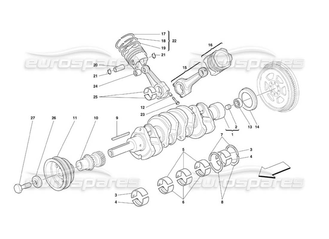 ferrari 360 challenge (2000) eje impulsor: diagrama de piezas de bielas y pistones