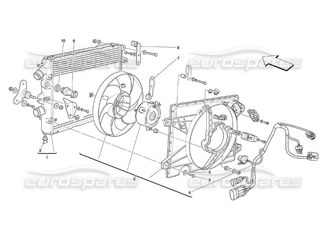 ferrari 360 challenge (2000) diagrama de piezas de los radiadores del sistema de refrigeración