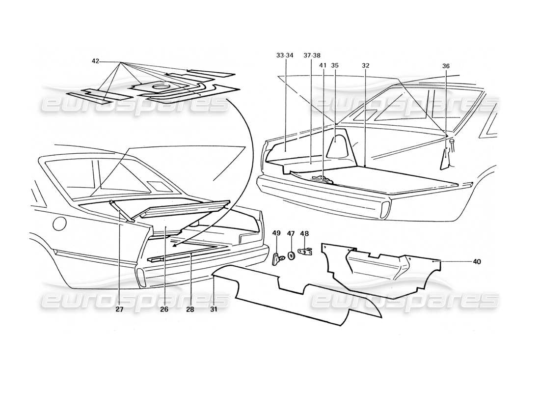 ferrari 412 (coachwork) tapa trasera del maletero (variaciones) diagrama de piezas