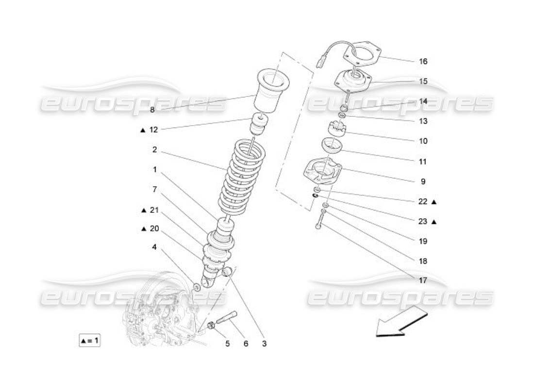 maserati qtp. (2005) 4.2 diagrama de piezas de los dispositivos del amortiguador trasero