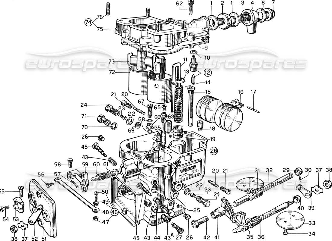 ferrari 330 gtc coupe carburador weber (40 dcz-6) diagrama de piezas