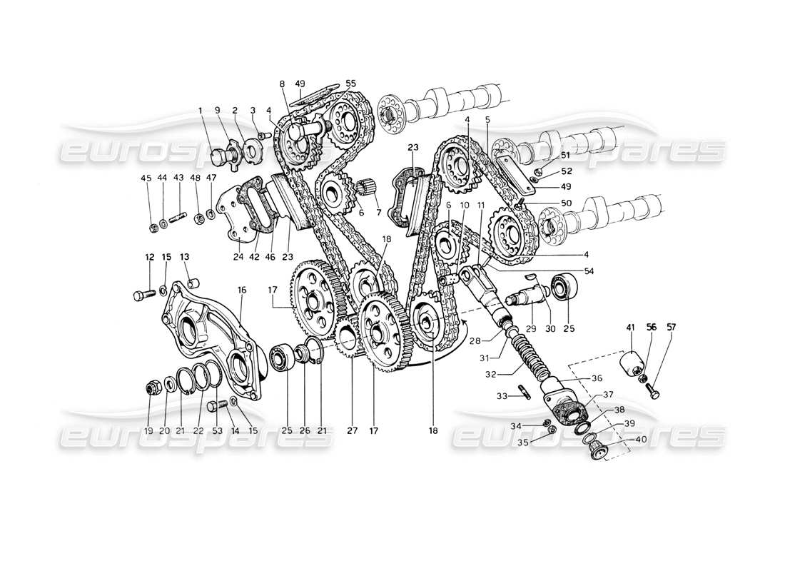 ferrari 246 dino (1975) diagrama de piezas de control de sincronización