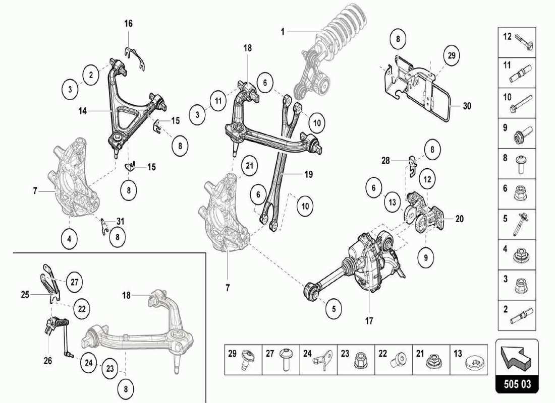 lamborghini centenario spider diagrama de piezas de la suspensión trasera