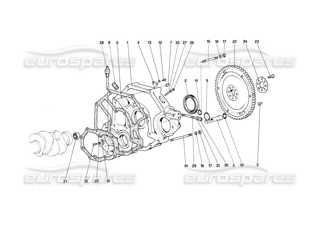 ferrari mondial 8 (1981) diagrama de piezas del espaciador de la carcasa del volante y del embrague