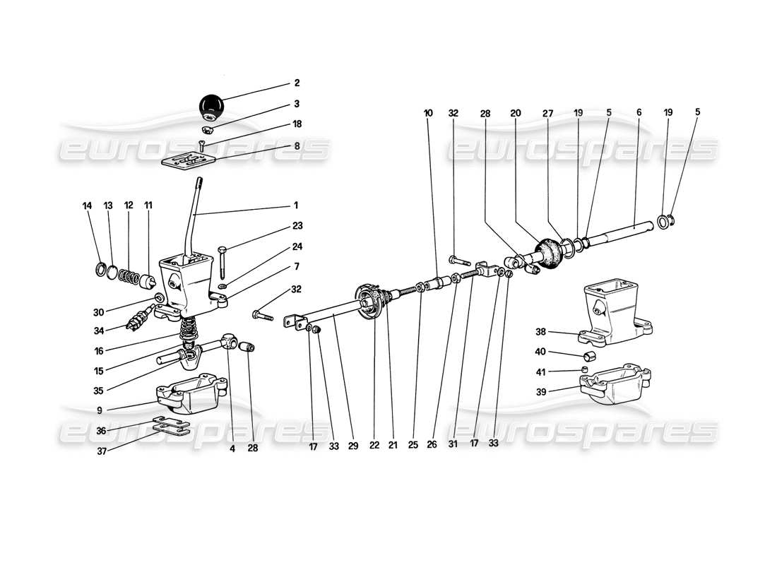 ferrari 208 turbo (1989) controles exteriores de la caja de cambios diagrama de piezas