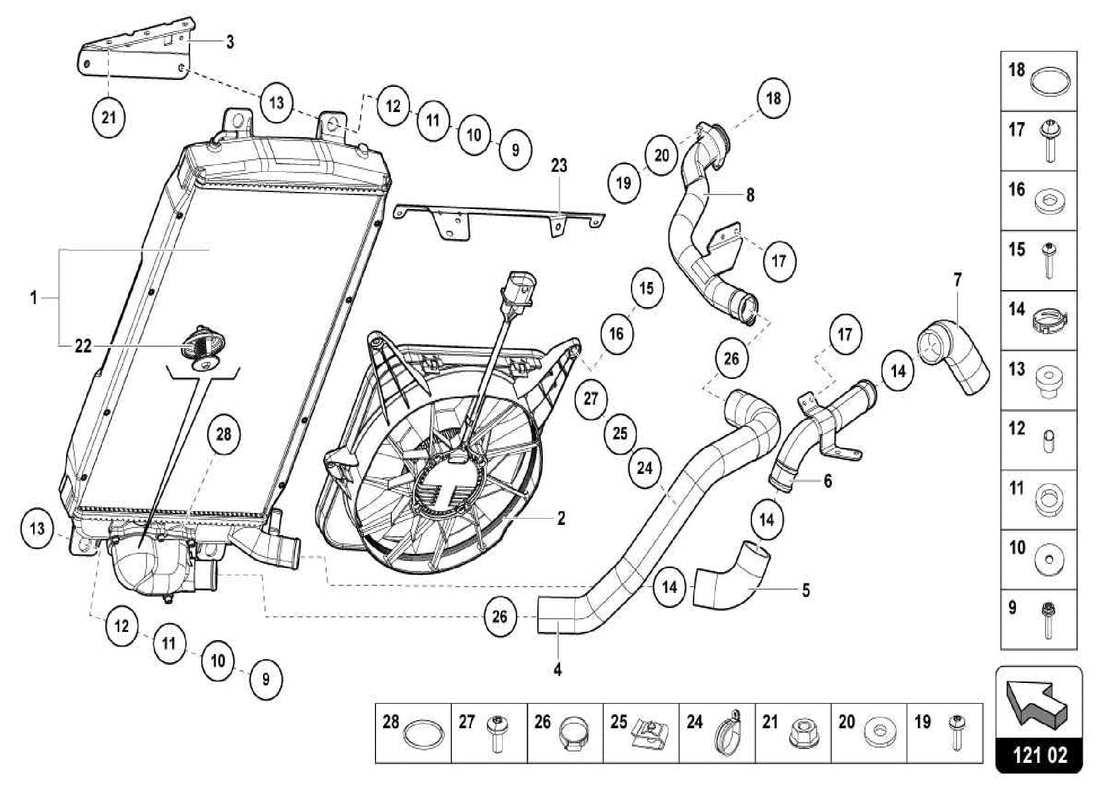 lamborghini centenario spider diagrama de piezas del sistema de refrigeración por agua