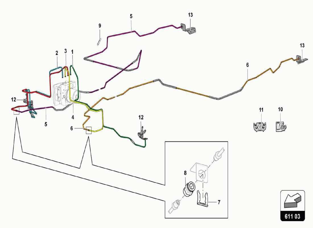 lamborghini centenario spider servo freno, tubos y sistema de vacío diagrama de partes