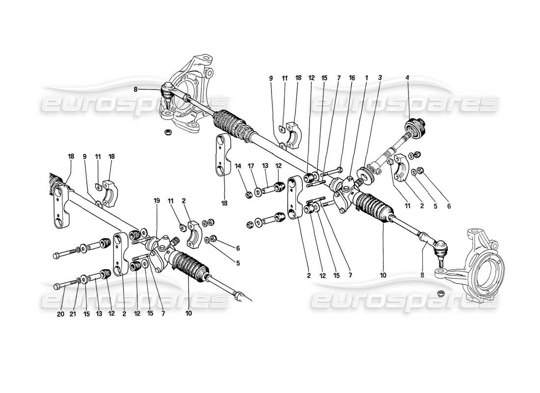 ferrari 208 turbo (1989) caja de dirección y varillaje diagrama de piezas
