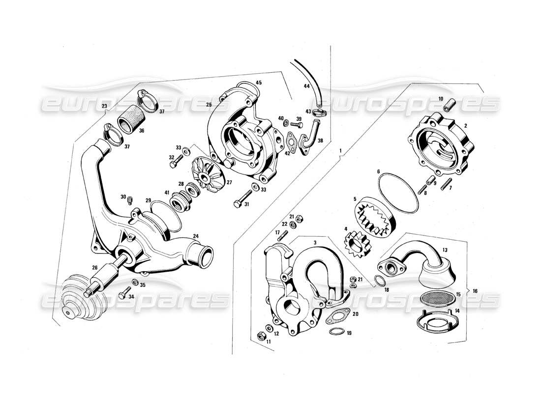 maserati qtp.v8 4.9 (s3) 1979 bomba de aceite - diagrama de piezas de la bomba de agua