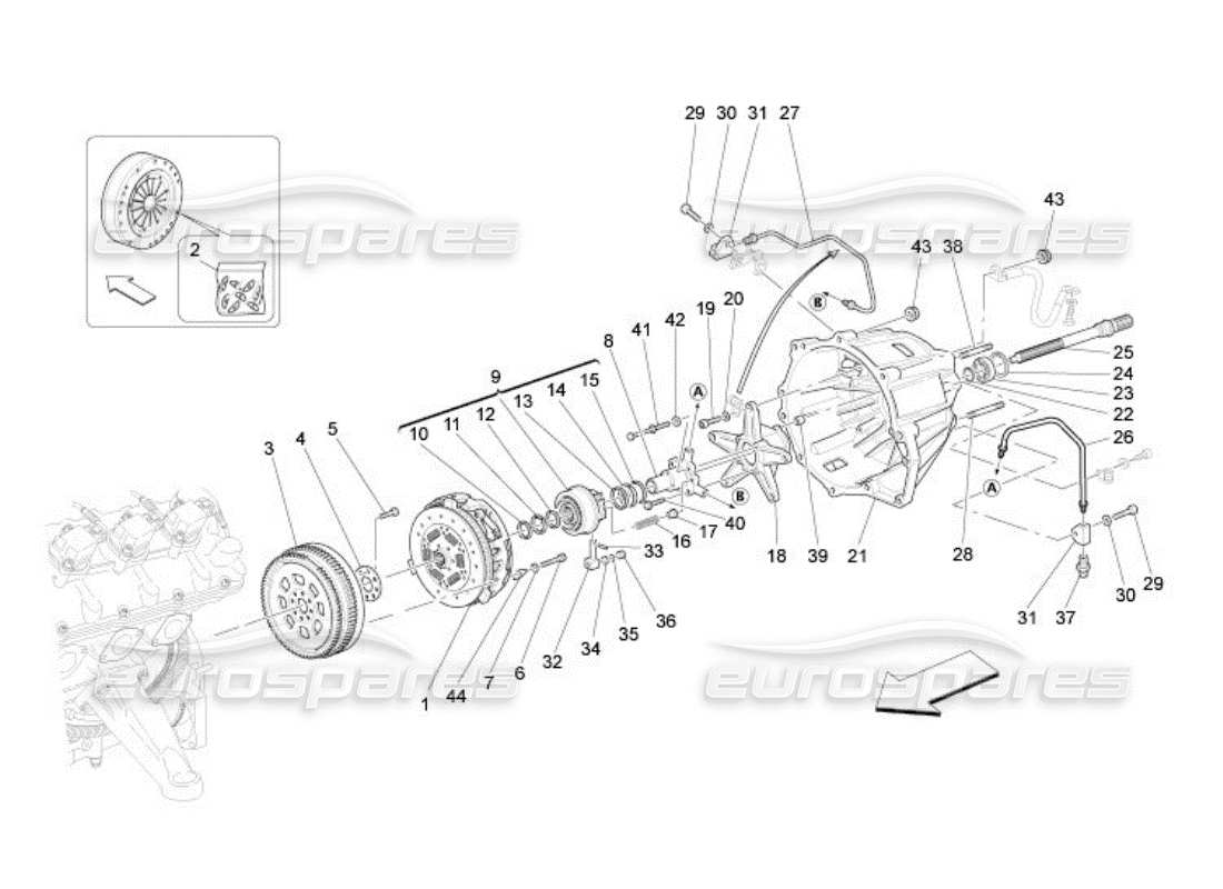 maserati qtp. (2005) 4.2 discos de fricción y carcasa para diagrama de piezas de la caja de cambios f1