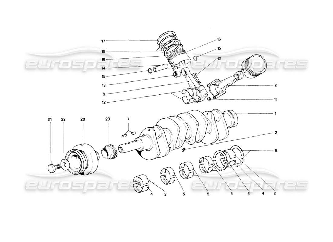 ferrari mondial 8 (1981) cigüeñal - bielas y pistones diagrama de piezas